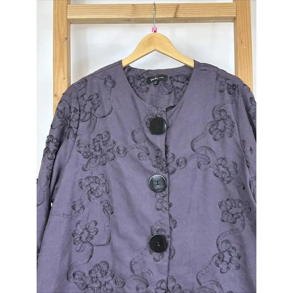 Yushi Women’s Purple Embellished Scoop Neck Jacket XXL MADE IN USA